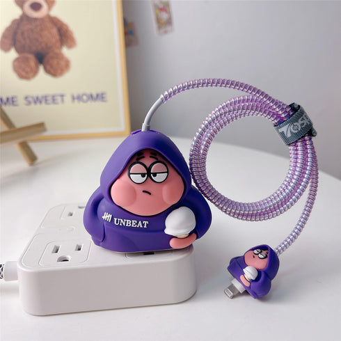 3D Cute Cartoon Charger Protector Case - Compatible for Apple 20W USB-C Power Adapter and Lightning Cable (Purple Patrick)...
