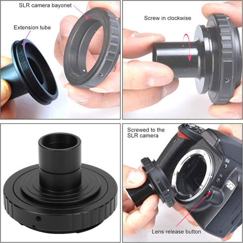 070 Microscope Lens Adapter Ring Portable 23.2mm Microscope T Mount Extension Tube T2 Mount Adapter Ring for Canon E Mount Camera Microscope Lens...
