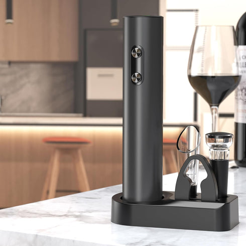 Electric Wine Bottle Opener Automatic Corkscrew Remover with Base, Foil Cutter, Wine Pourer, Vacuum Stopper for Wine Lovers Gift Home Kitchen Part...