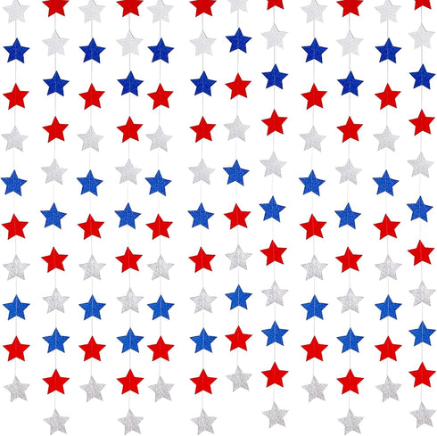 Frienda 44.3 ft Red Blue White Star Streamers Patriotic 4th of July Decorations Star Garland Glitter Banner Hanging Decorations, 3 Pack...