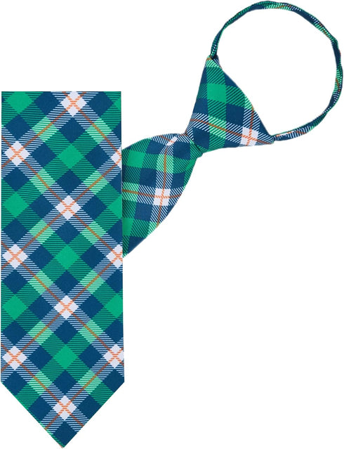 Jacob Alexander Men's Tartan Plaid Pattern Pre-Tied Zipper Neck Tie - Green Blue White...