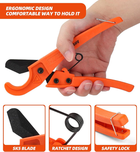 Pipe Cutter, High Performance blade Made Ratchet-type Pipe Cutter, One-hand Fast Pipe Cutting Tool for PVC PPR PE PEX Pipe and Other Plastic Pipe ...