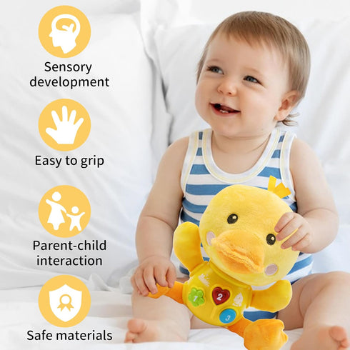 HAPTIME Baby Toys for 0-6-12 Months, Newborn Boy Soft Plush Stuffed Animal, Infant Music Tumny Time Duck Toy, 1st Birthday Baby Boy Girls Gifts fo...