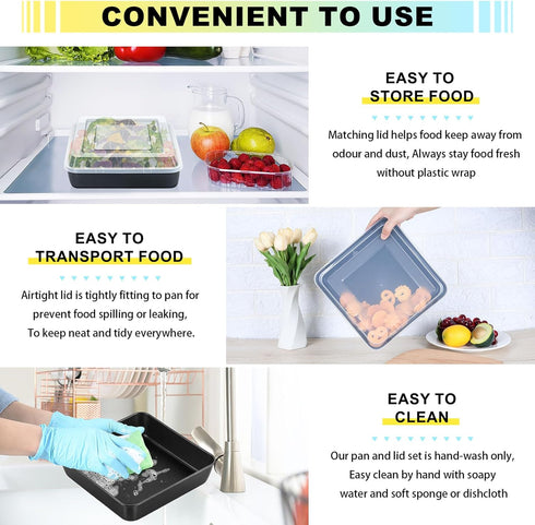 P&P CHEF Square Baking Pan with Lid Set, 8 Inch Non-Stick Square Cake Pans for Oven Cooking Brownie Lasagna, Stainless Steel Core & Easy Release, ...