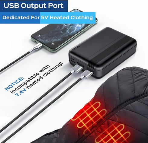 5v/2a Heated Vest Battery Pack 10000mah Power Bank for Heating Vests Jackets Coats Hoodies USB Battery for Electric Vest Jacket for Men for Women ...
