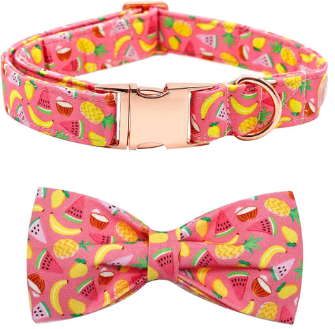 Dog Collar, Summer Fruit Print Adjustable Dog Bow Collar Girl or Boy Pet Collar Bowtie Duarble Dog Collars for Small Medium Large Dog...
