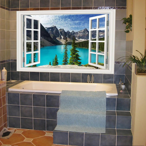 Fake Window for Walls Decal Faux Windows Poster Picture Open Landscape Wall Art Decor, Stick and Peel Wallpaper Natural Scenery Wall Decol Mountai...