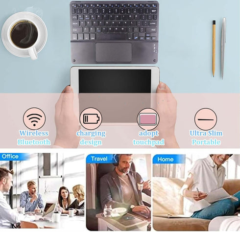 Wireless Bluetooth Keyboard, Ultra Slim Rechargeable Portable Cordless Keyboard with Touchpad 10 Inch Wireless Keyboard for iOS Android Windows iP...