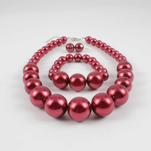 COLORFUL BLING Chunky Multicolor Simulated Pearl Choker Necklace Drop Dangle Earrings Bracelet Set Crystal Bib Big Large Round Beaded Strand for W...