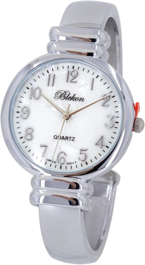 Blekon original mother of pearl cuff bracelet watch for women with 31mm case Japanese quartz movement metal hinged bangle style cuff wrist watch f...