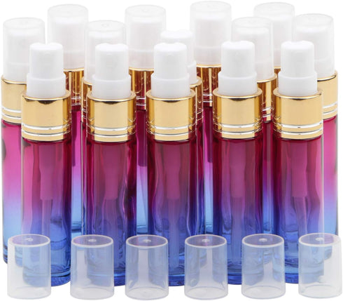 14Pcs 10ml (1/3 oz) Rose Blue Gradient Color Spray Bottles Glass Vials Tube Perfume Atomizer Refillable Makeup Travel Fine Mist Sprayer Bottle Con...