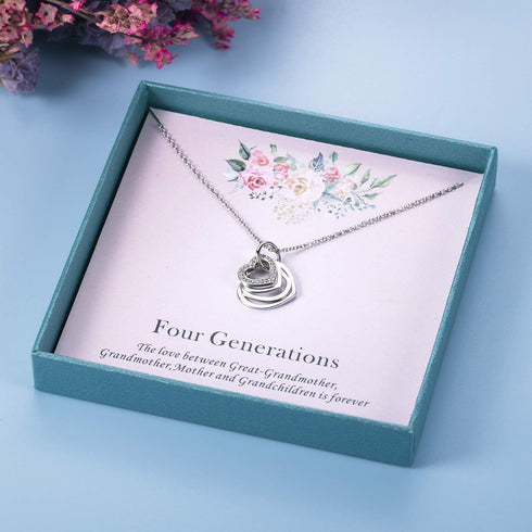 Great Grandma Necklace-925 Sterling Silver Four Hearts Generations Necklace Great Grandma Grandmother from Grandchildren...