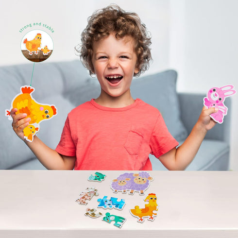 FLYINGSEEDS 6 Packs Parent-Child Themed Wooden Jigsaw Puzzles for Toddlers Ages 1-3, Level-Up Puzzles for Beginner, Montessori Learning Toys Presc...