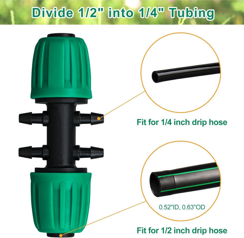 Drip Irrigation Fittings, 10 Pcs Lock Barbed Tee for 1/2 to 1/4 Inch Vinyl Tubing, Drip Line Parts 6-Way Tees Irrigation Connectors for Drip Sprin...