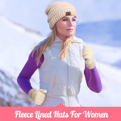 4 Pieces Winter Glove and Hat Set Women Winter Hat Touchscreen Gloves Warm Knitted Beanie Hats and Gloves for Women...