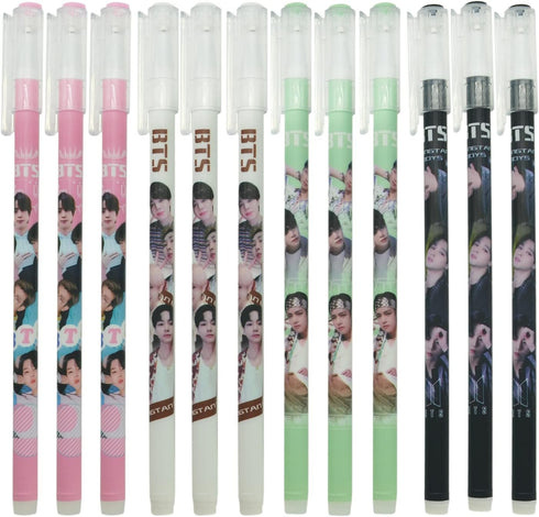 Bangtan Boys 12 Pcs Cute Gel Pen, Black Ink 0.5mm Ballpoint Pen, Fine Point Writing Gel Pen, School Supplies Office Supplies for Army Fans...