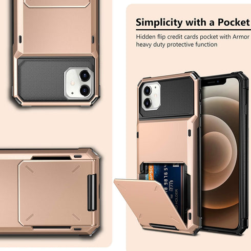Vofolen Compatible with iPhone 12 Case 5G Wallet 4-Card Slot Credit Card Holder Flip Hidden Pocket Dual Layer Protective Back Cover Compatible wit...
