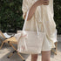 Women Large Straw Beach Tote Bag Summer Hand-woven Bags Shoulder Bag Leather Handle Beach Handbags with Cute Lace Bow Small (White)...