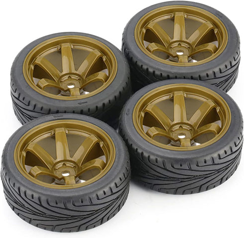 4PCS RC Car Rubber Tires and Plastic Wheels Rims Compatible with 1/10 Scale On Road Touring Racing Flat Drift Car Traxxas HSP HPI Tamiya Sakura (G...