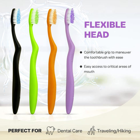 Elegant Brush with Super Soft Bristles Toothbrush, PBT Filaments, Designed for Sensitive and Swollen Teeth, Secure Cap, Ideal for Adults - 4 Count...