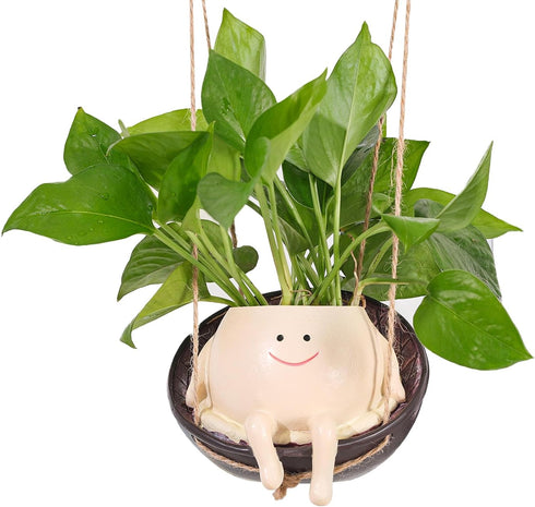 Smiley Face Planter Pot, Hanging Swing Chair Flower Head Resin Planters for Indoor Outdoor Plants Succulent Pots for String of Pearls Plant Live G...