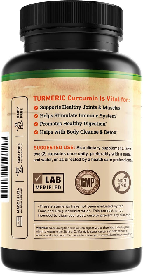 Turmeric and Ginger Supplement - Turmeric Curcumin Pills - with Apple Cider Vinegar & BioPerine Black Pepper - 95% Curcuminoids -120 Capsules...