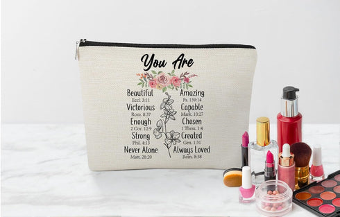Inspirational Quotes Small Makeup Bag,You Are Beautiful Amazing Positive Cosmetic Bags,Gifts for Friends Sisters Coworkers,Aesthetic Makeup Pouch...