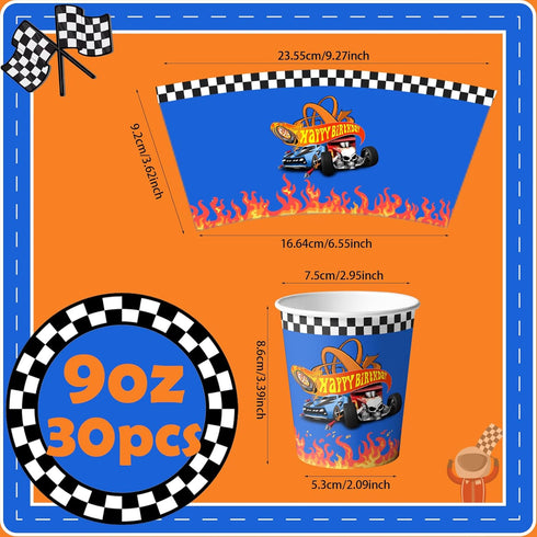 30Pcs Hot Car Happy Birthday Party Decoration Paper Cups Wheels Wild Wheels Race Car Paper Cups for Birthday 3 Styles Party Favors Paper Cups Part...