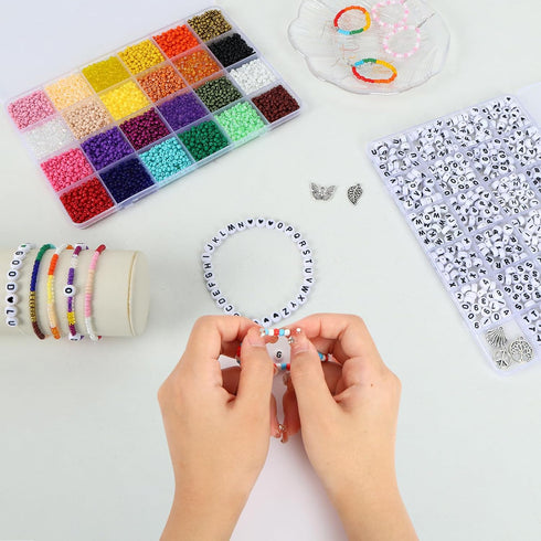 QUEFE 4800pcs 3mm Glass Seed Beads, 24colors, 480pcs Black and White Alphabet Beads Handcrafting Beads Craft Beads Kit for Jewelry Making, Bracele...