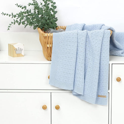 LAWKUL Cable Knit Baby Blanket 100% Cotton Blue Receiving Infant Swaddle Nursery Blankets Crochet Neutral Newborn Boy Girls...