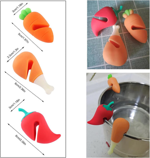 6 Pack Pot Lid Lifter Silicone Heat Resistant Spill Proof Pan Cover Stand Holder Clip Steam Releaser Stopper for Soup Pots Kitchen Gadgets (Carrot...