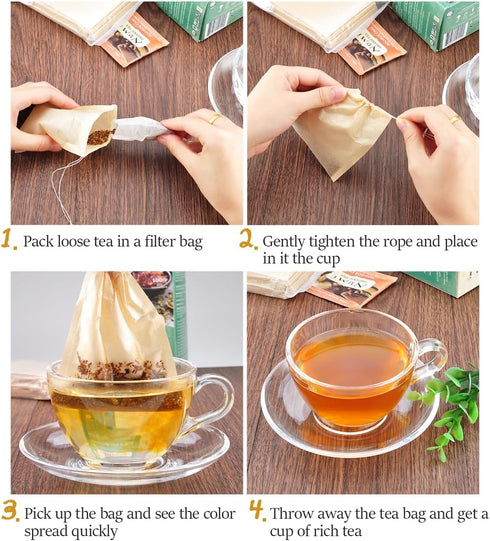 300PCS Disposable Tea Filter Bags with Drawstring | 100% Natural & Safe Loose Leaf Tea Empty Tea Bags, 1-Cup Capacity...