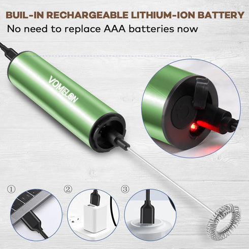 Rechargeable Milk Frother, Electric Coffee Foamer, Handheld Drink Mixer for Latte, Cappuccino, Coffee, Eggs, Hot Chocolate, Protein,Green...