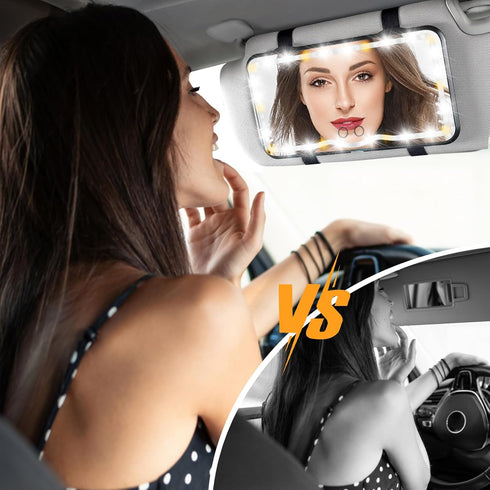 Car Visor LED Vanity Mirror, Rechargeable LED Makeup Mirror with 3 Light Modes & 62 LEDs,Car Mirror with Dimmable Touch Screen, Rear View Sun-Shad...