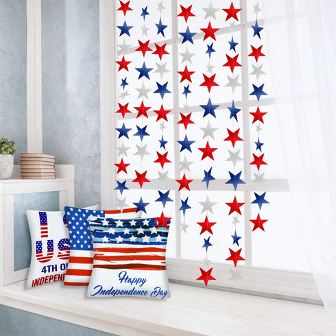 10 Pack 4th of July Decorations Red White and Blue Decorations - 130Ft/330 4th of july garland Patriotic Star Streamers Banner Garland Hanging Ind...