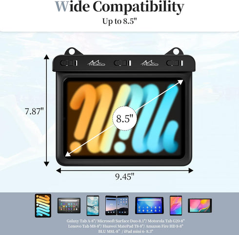 MoKo Waterproof Tablet Case Compatible with Fire HD 8/Fire 7, iPad Mini 6/5/4/3, Galaxy Tab Pro 8.4, Tab S2/Tab E/Tab A 8.0 8.4 Up to 8.5",Stand H...