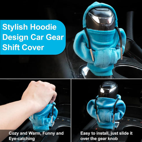 Gear Shift Hoodie Universal Gear Shift Cover Mini Shifter Hoodie Funny Sweater Hoodie for Gear Shift Knob Cute Car Interior Accessories-Blue and R...