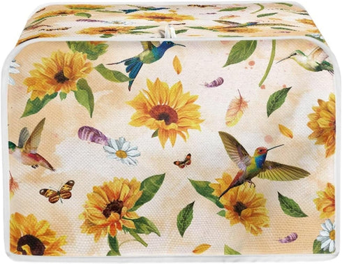 Hummingbird Sunflower Print 4 Slice Toaster Covers Daisy Butterfly Print Bread Maker Cover Kitchen Appliance Bread Machine Toaster Cover, Long Slo...