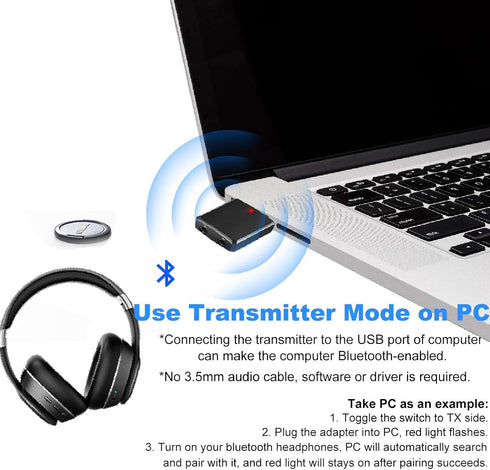 ISOBEL USB Bluetooth Audio Transmitter Receiver, 3 in 1 HiFi Wireless Audio Adapter, Bluetooth 5.0 EDR Adapter with 3.5mm AUX for Car TV Headphone...