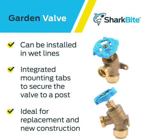 SharkBite 3/4 Inch x 3/4 Inch MHT Garden Valve, Multi Turn, Push to Connect Brass Plumbing Fitting, PEX Pipe, Copper, CPVC, PE-RT, HDPE, 24623LF...