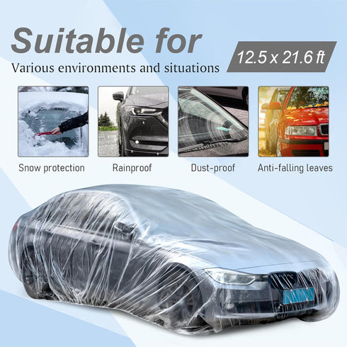 1 Pack Universal Plastic Car Cover with Elastic Band Disposable Car Covers Bulk 12.5 x 21.6 ft Waterproof Dustproof Full Exterior Covers Clear Car...
