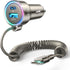 USB C 60W Super Fast Car Charger PD& QC3.0 with 5ft 30W Type C Coiled Cable, Car Phone Charger Adapter for iPhone 15 Pro Max Plus, Samsung Galaxy ...