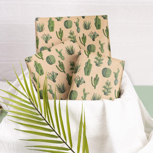 RUSPEPA Kraft Wrapping Paper Roll - Mini Roll - Cactus Design for All Occasions - 17 Inches X 32.8 Feet...