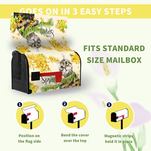 Hello Spring Mailbox Covers Magnetic Standard Size Summer Gold Flowers Cat with Scarf Waterproof Mailbox Wraps Floral Post Letter Box for Courtyar...