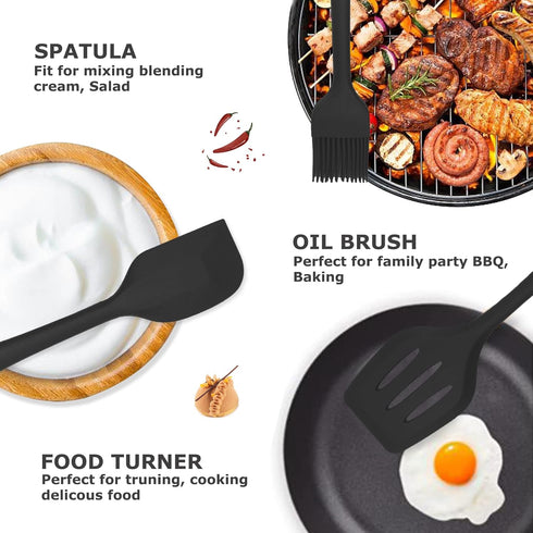 Silicone Kitchen Cooking Utensils Set Kitchen Spatula Set with Holder,5 pcs Heat Resistant Silicone Kitchen Utensils Gadgets Tools Set for Nonstic...