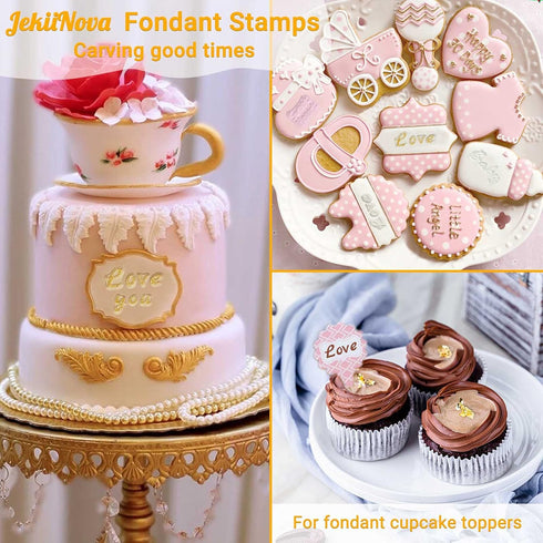 4 PCS Alphabet Letter Fondant Stamps for Biscuit Cake Cookie, Upgraded Food Grade Alphabet Cake Stamp Tool Uppercase Extra Spare Lowercase Numbers...