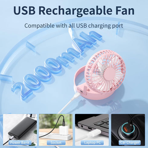 Portable Neck Fan, Handheld Mini Fan Small Personal Fan, 3 IN 1 Hand Fan USB Rechargeable Eyelash Fan with Lanyard, 180° Foldable, for Travel/Summ...