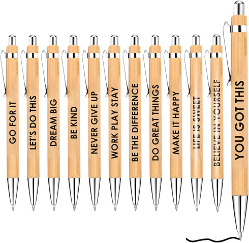 12 Pcs Motivational Quote Ballpoint Pen Bamboo Pens with Sayings Pens with Stylus Tip, Novelty Office Supplies Appreciation Gifts for Friends and ...