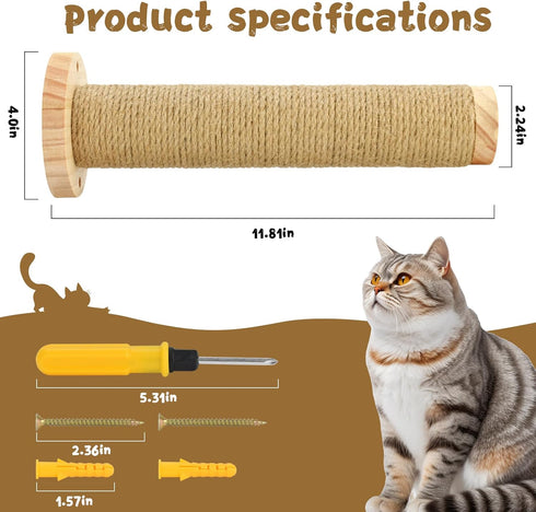 Cat Wall Steps, 11.8 Inch Cat Wall Furniture Drywall, Wall Mounted Cat Stairs for Wall Mounted with Jute Rope Scratching Cat Shelf 2 of Pack (2 Ca...