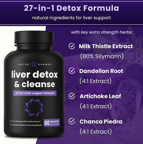 Liver Cleanse Detox & Repair Formula | 20+ Herbs: Milk Thistle Extract with Silymarin, Artichoke, Dandelion, Chicory Root Powder & More! | Premium...